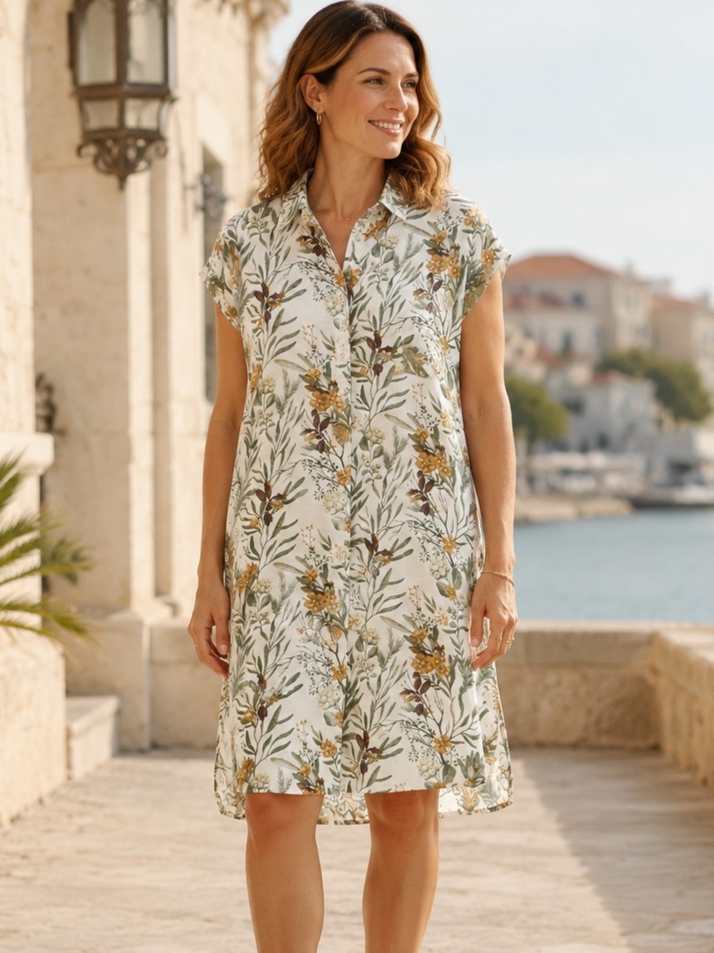 C By One Botanical Floral Collared Button Front Dress or Hi-Low Tunic Blouse Top